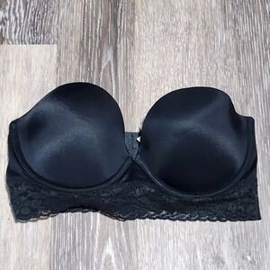Pink by Victoria's Secret Black Satin Lace Trim Strapless Bustier Bra Size 34D